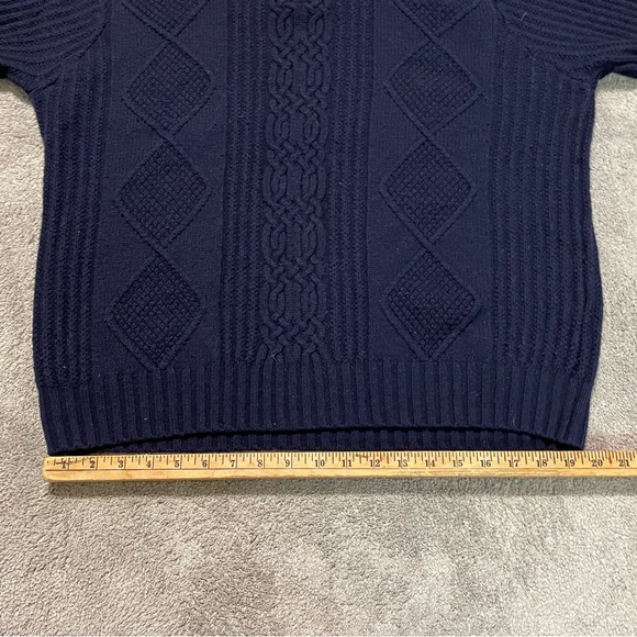 Jos A. Bank Wool Sweater Men’s 2XL Mock Neck Cable Knit 1/4 Zip Navy Blue - Picture 10 of 13